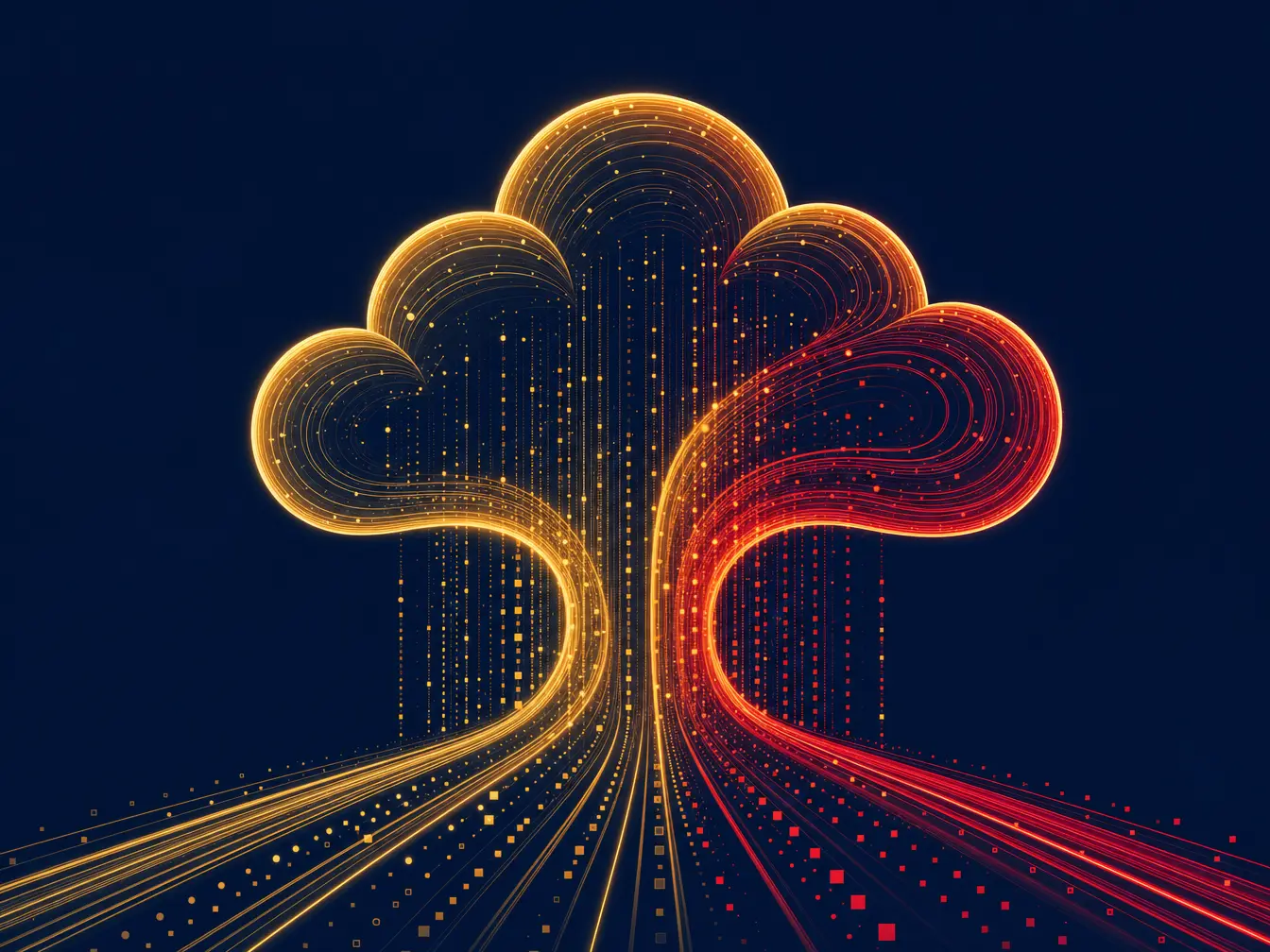 Illustration of a glowing cloud made of light trails representing backup and disaster recovery